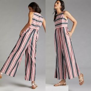 NWT Maeve (Anthro) Striped Wideleg Jumpsuit in Red & Grey